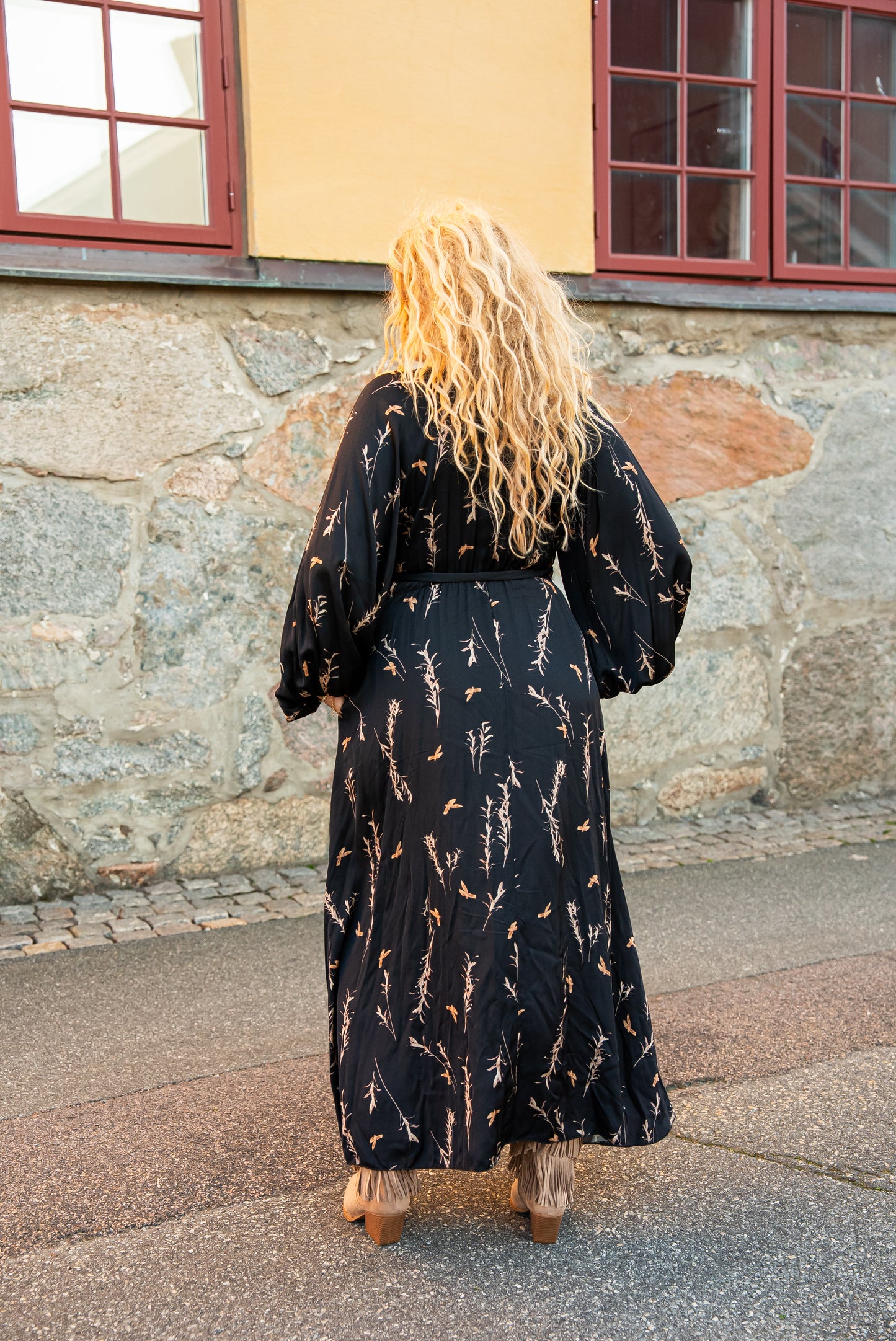 Dress big sleeve twig print