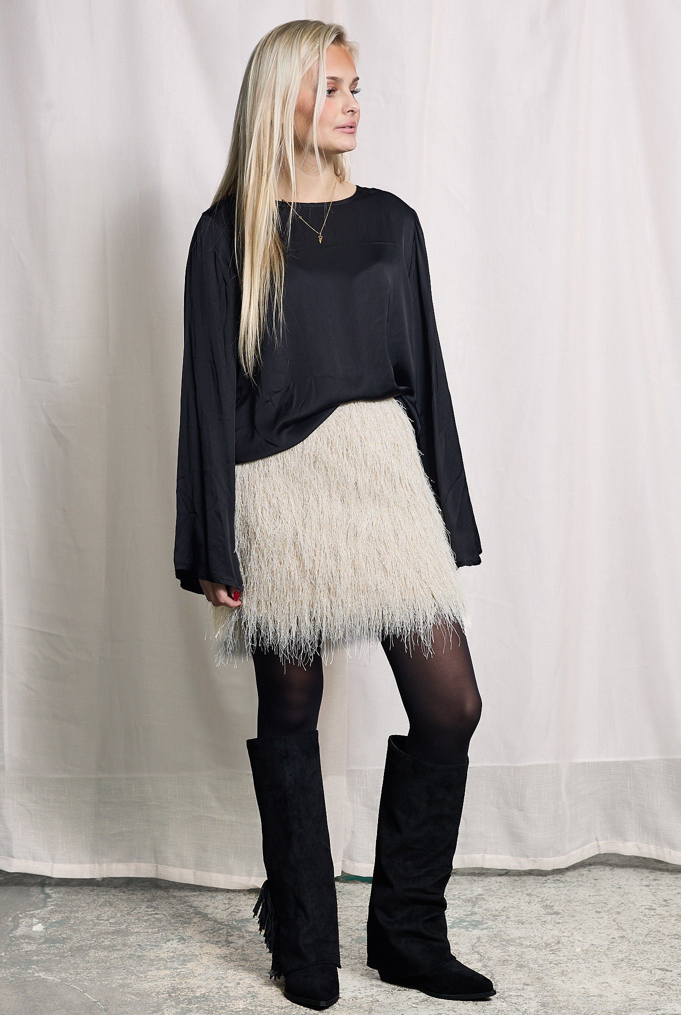 Solid Black top with trumpet sleeve