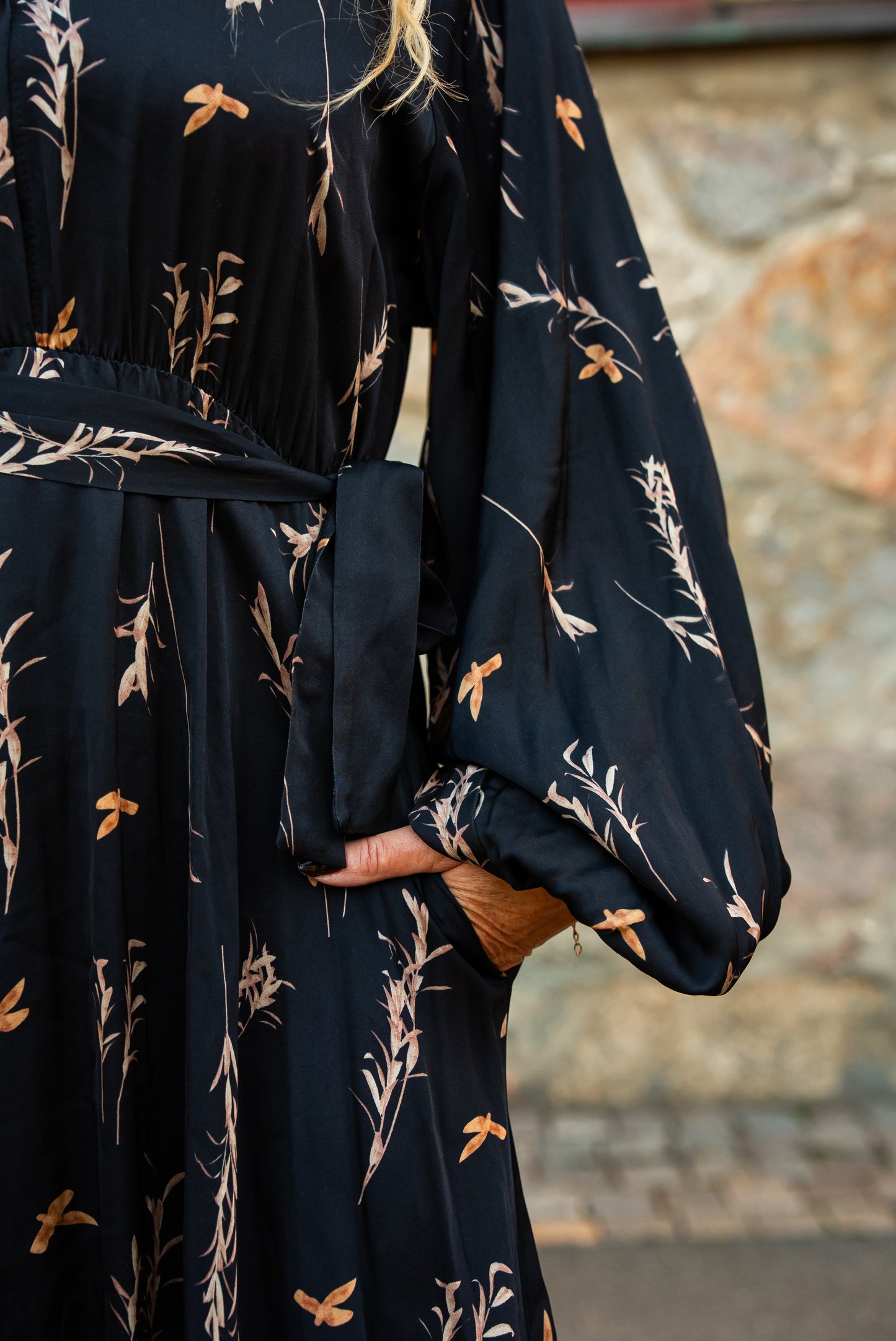 Dress big sleeve twig print